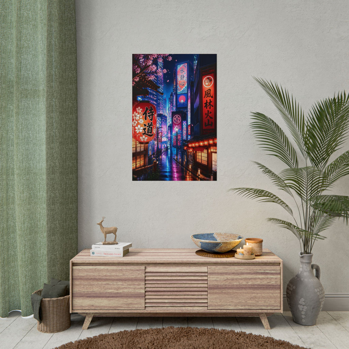 Japanese Neon Alley Poster – Tokyo Night Street Wall Art
