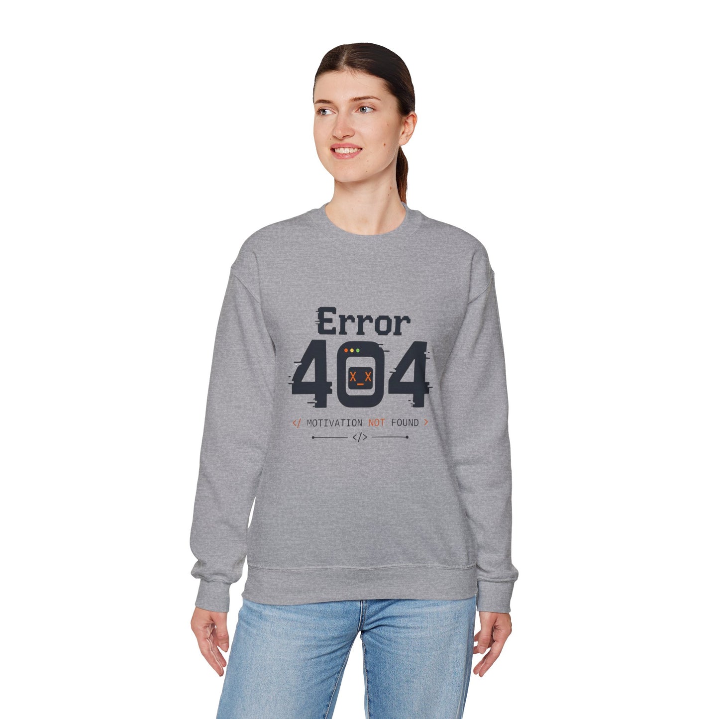 Error 404: Motivation Not Found Crewneck Sweatshirt – Funny Programmer Tech Humor
