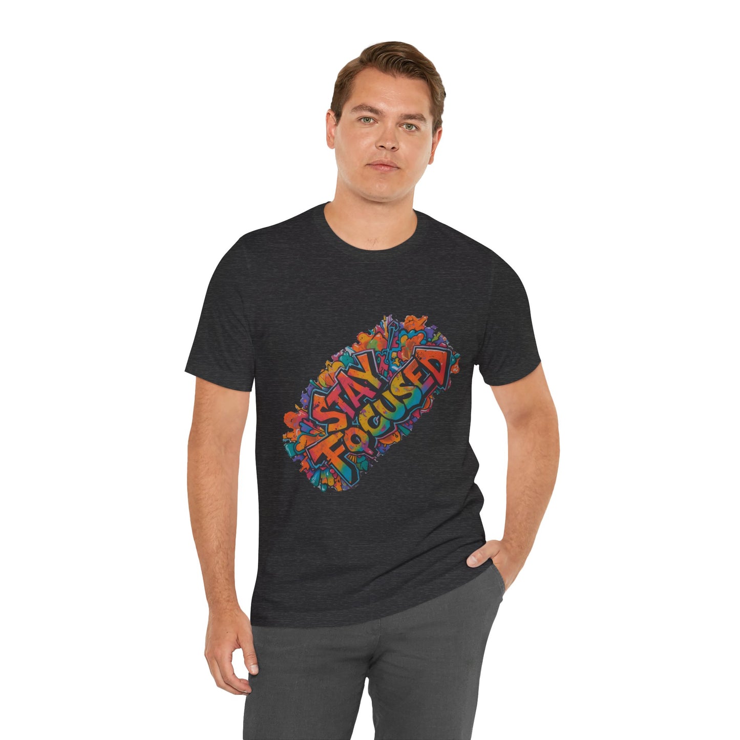 Stay Focused Graphic Tee — Retro Colorful Motivational Shirt