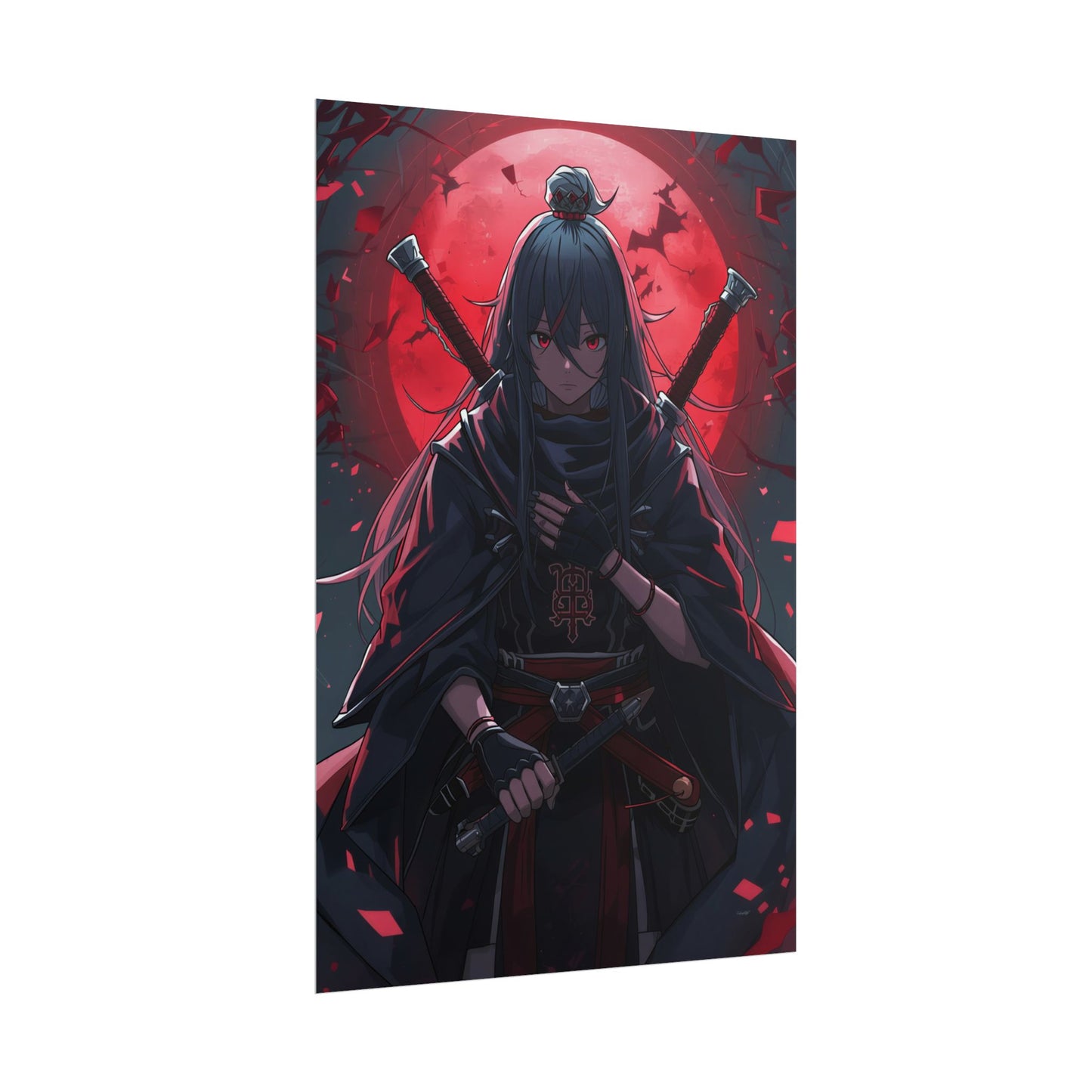 Rolled Poster — Dark Samurai Anime Art with Red Moon