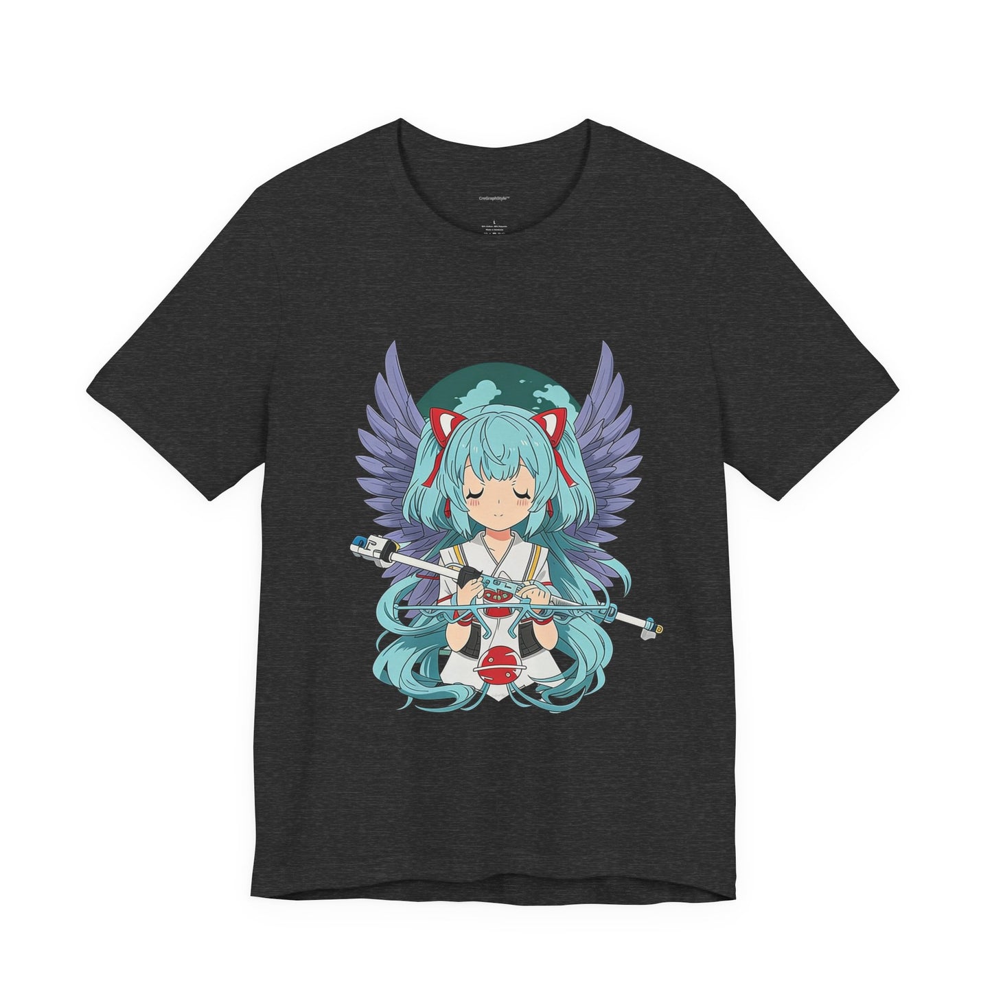 Cute Blue-Haired Anime Girl Graphic Tee – Angel Wings Kawaii Streetwear Shirt