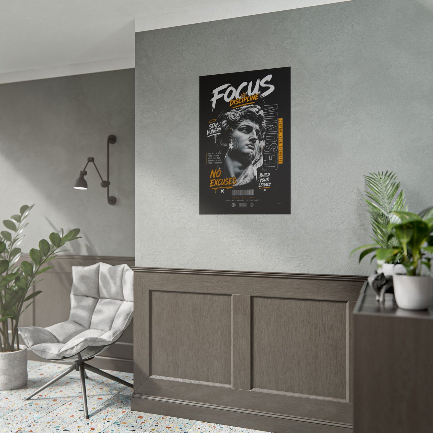 Focus Discipline Motivational Poster – No Excuses Wall Art