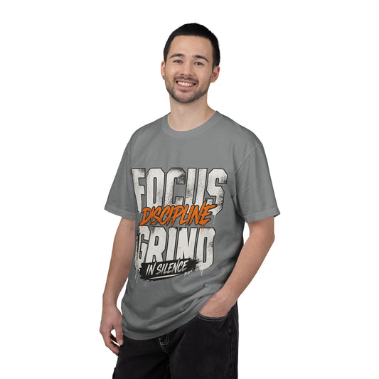 Motivational T-Shirt — "FOCUS GRIND Discipline in Silence" Gym Workout Tee