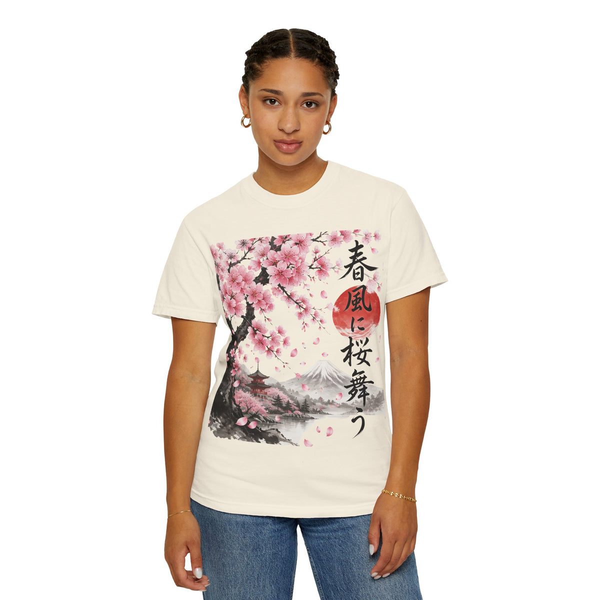 Cherry Blossom Japanese Landscape T-Shirt – Sakura, Mount Fuji & Pagoda