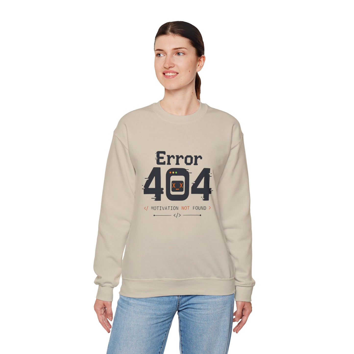 Error 404: Motivation Not Found Crewneck Sweatshirt – Funny Programmer Tech Humor