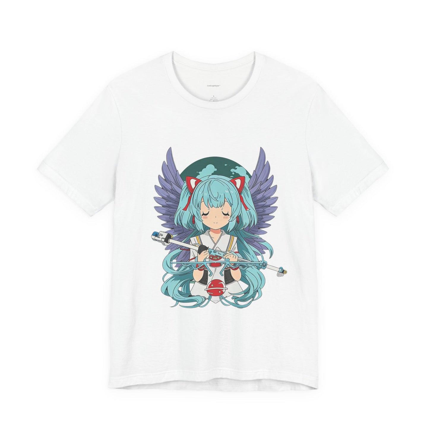 Cute Blue-Haired Anime Girl Graphic Tee – Angel Wings Kawaii Streetwear Shirt