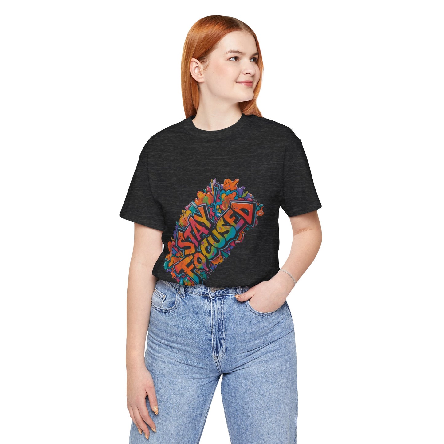 Stay Focused Graphic Tee — Retro Colorful Motivational Shirt
