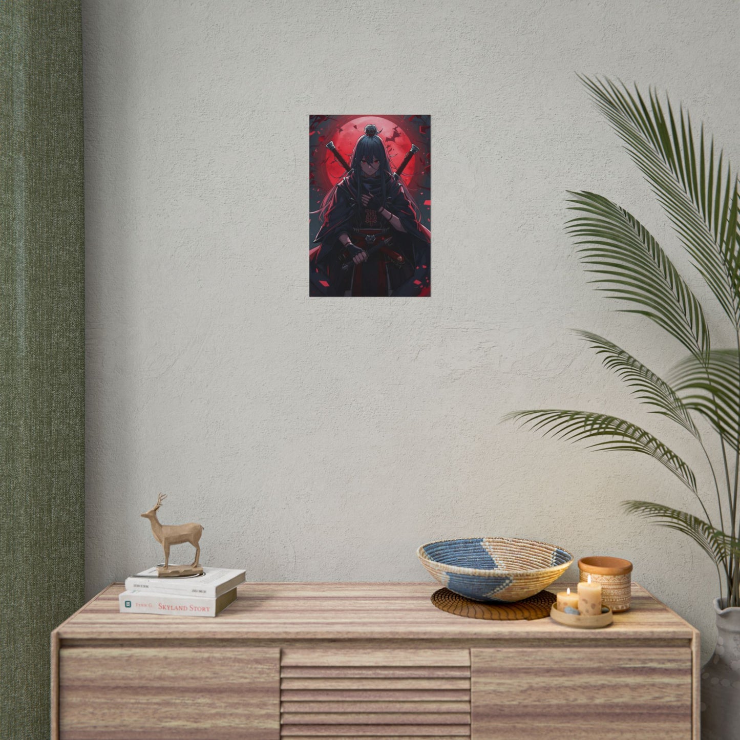 Rolled Poster — Dark Samurai Anime Art with Red Moon
