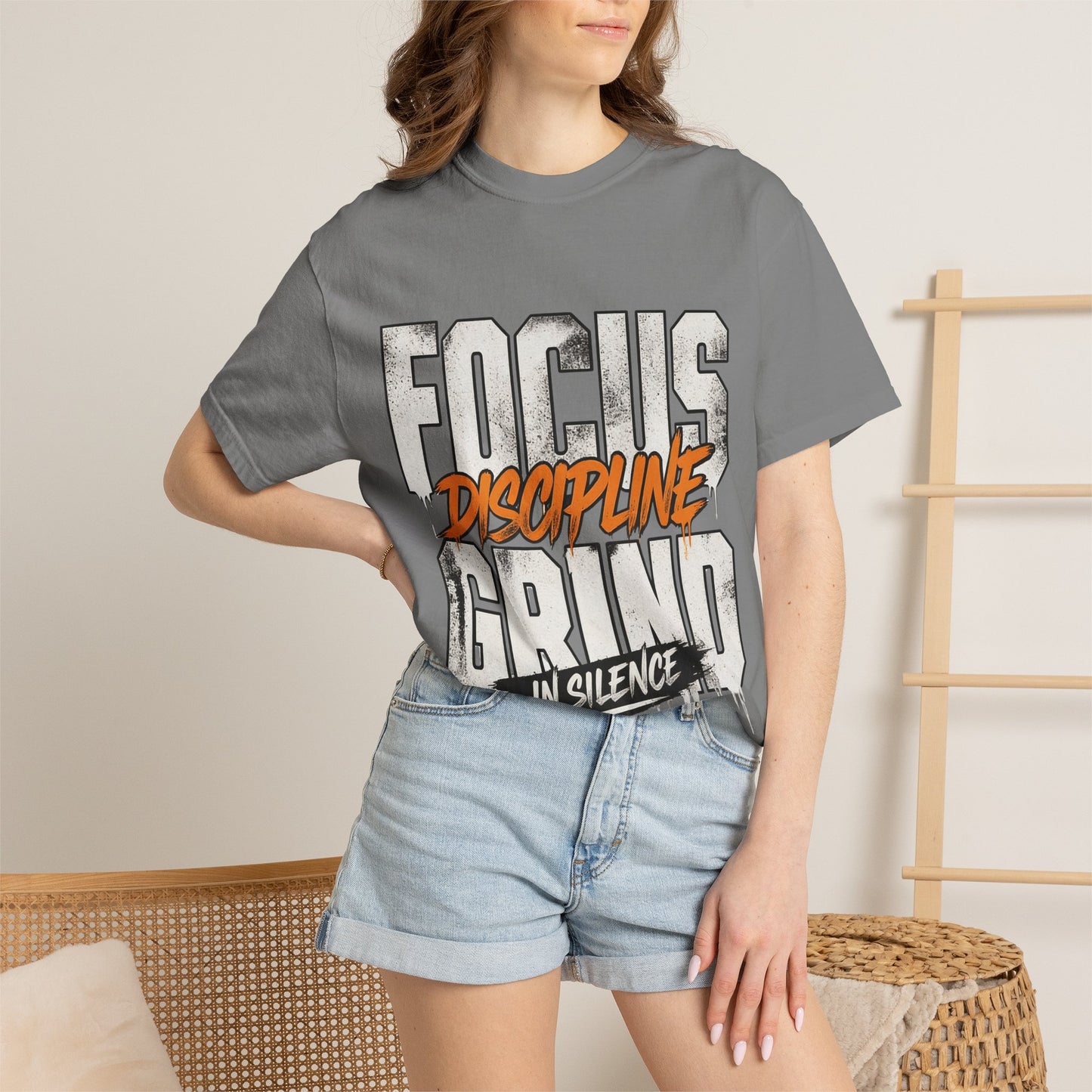 Motivational T-Shirt — "FOCUS GRIND Discipline in Silence" Gym Workout Tee