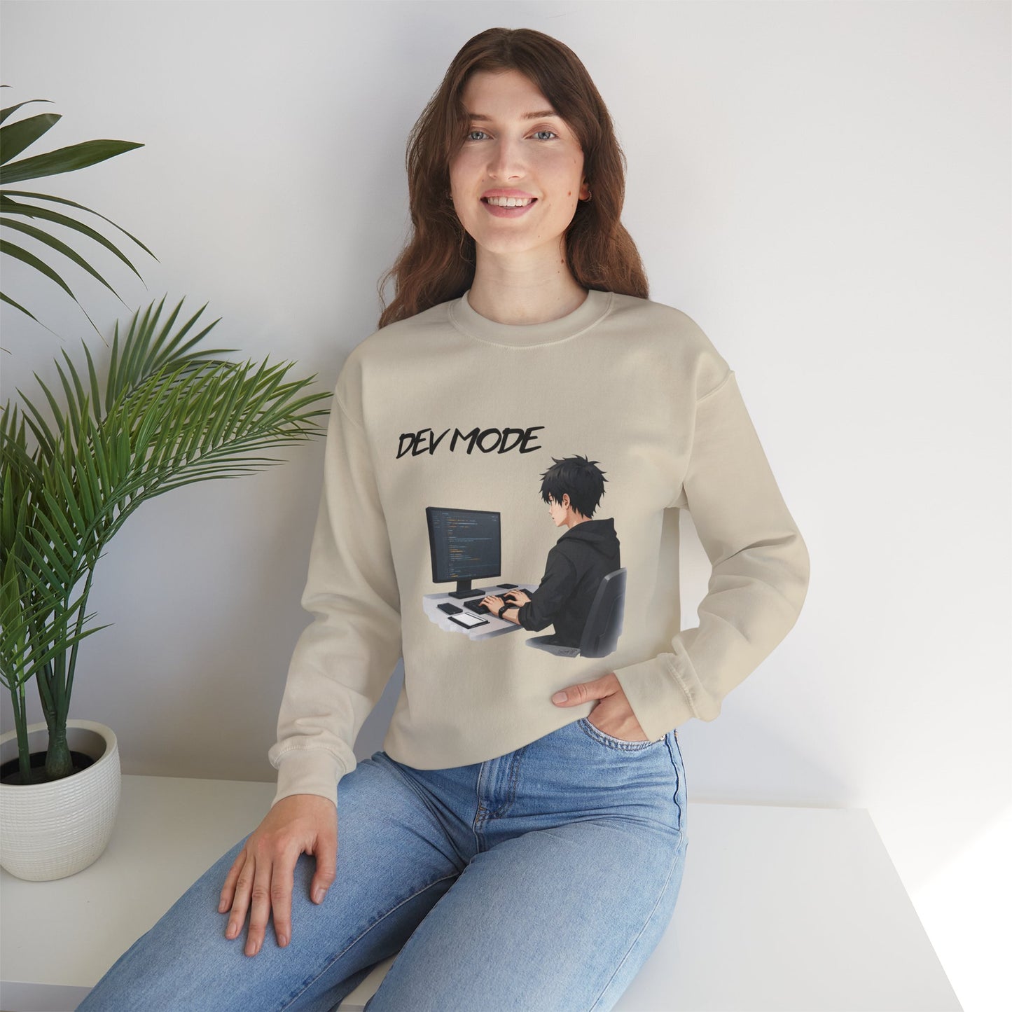 Dev Mode Coder Illustration Sweatshirt | Programmer Computer Graphic Crewneck