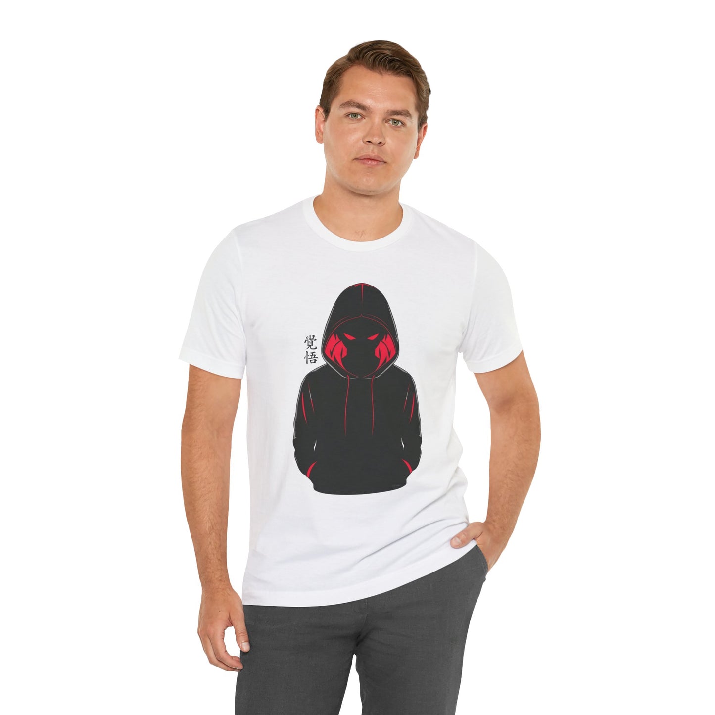 Shadow Hooded Anime Graphic Tee – Japanese Kanji "Kakugo"