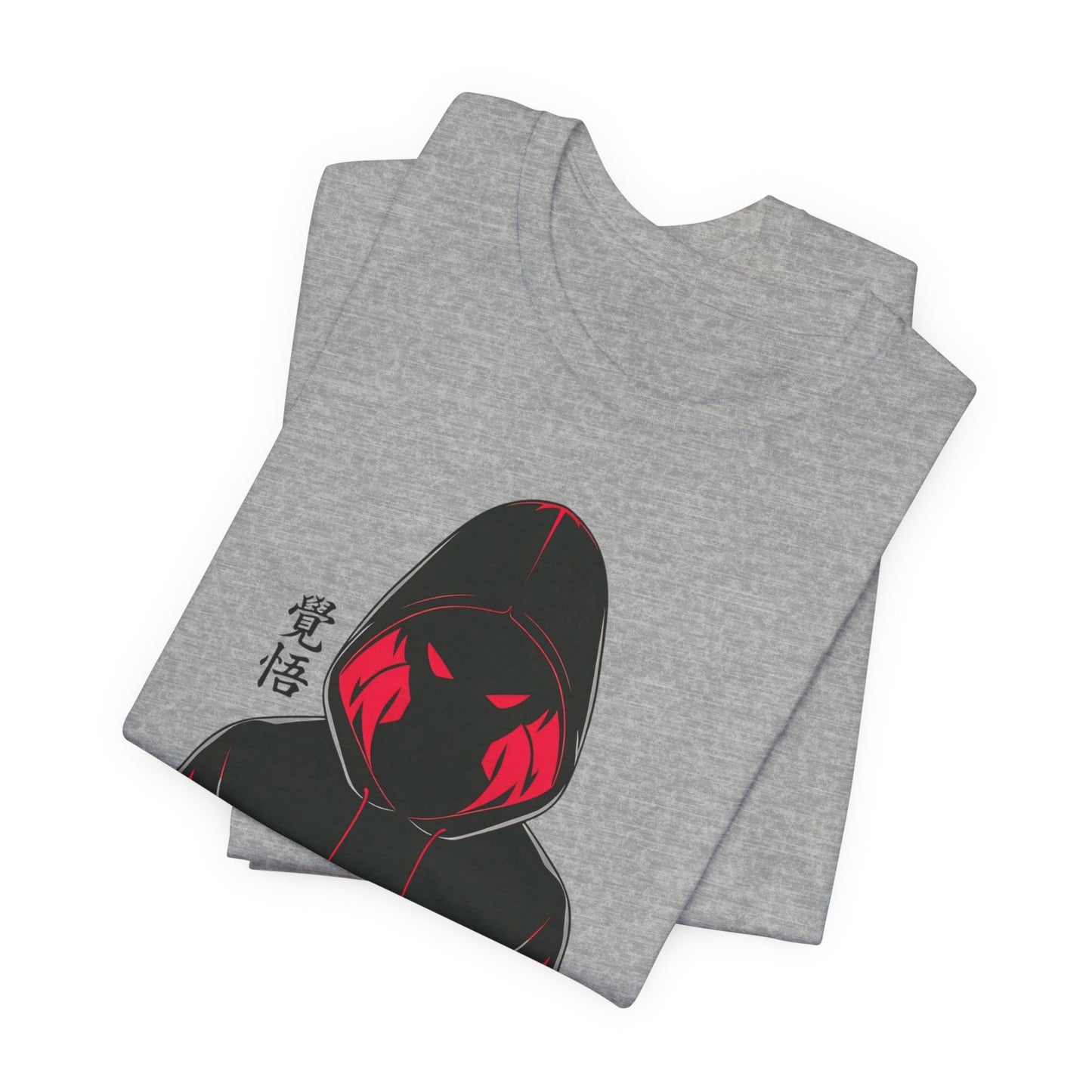 Shadow Hooded Anime Graphic Tee – Japanese Kanji "Kakugo"