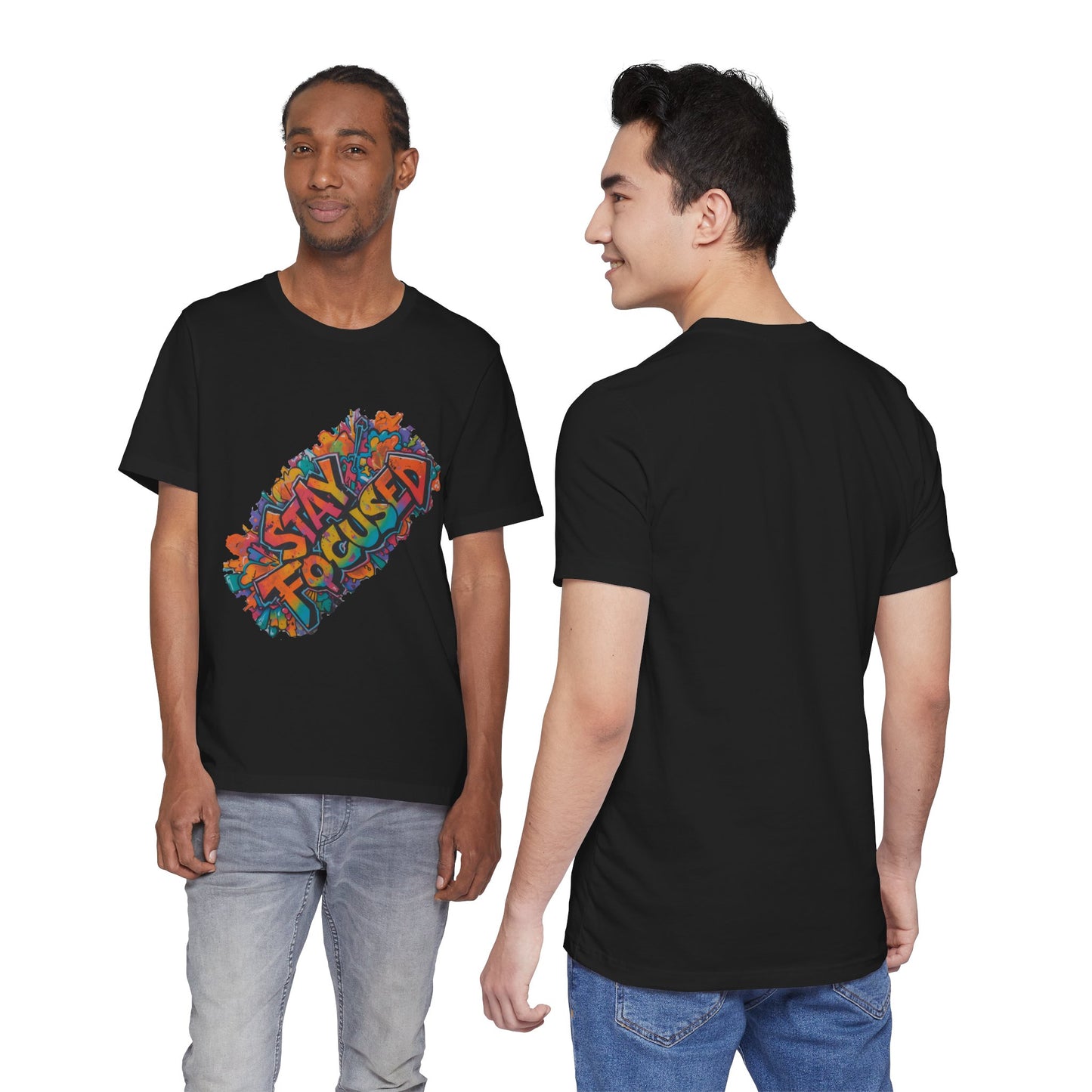 Stay Focused Graphic Tee — Retro Colorful Motivational Shirt