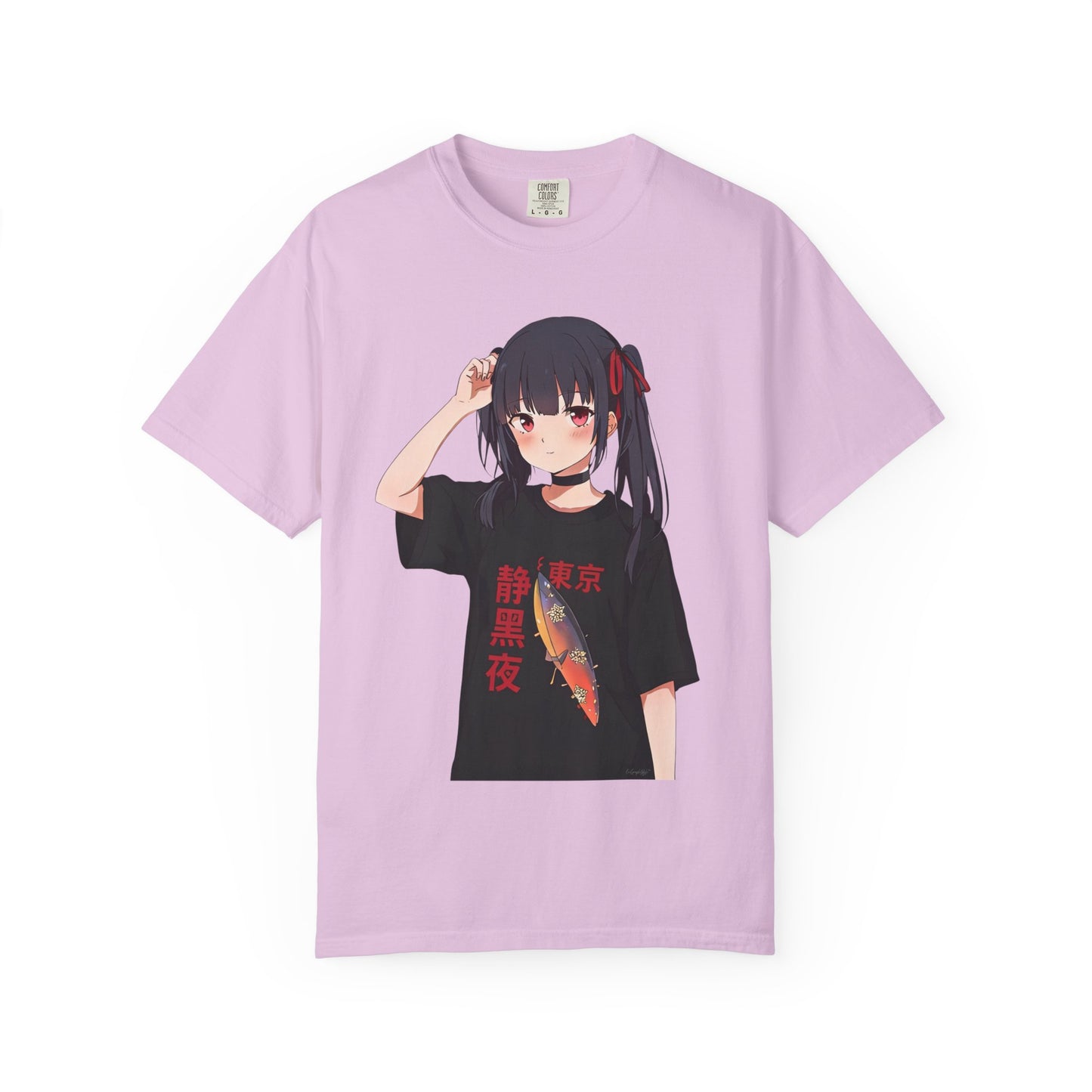 Anime Girl Graphic Tee with Japanese Text — Kawaii Fish Design T-Shirt