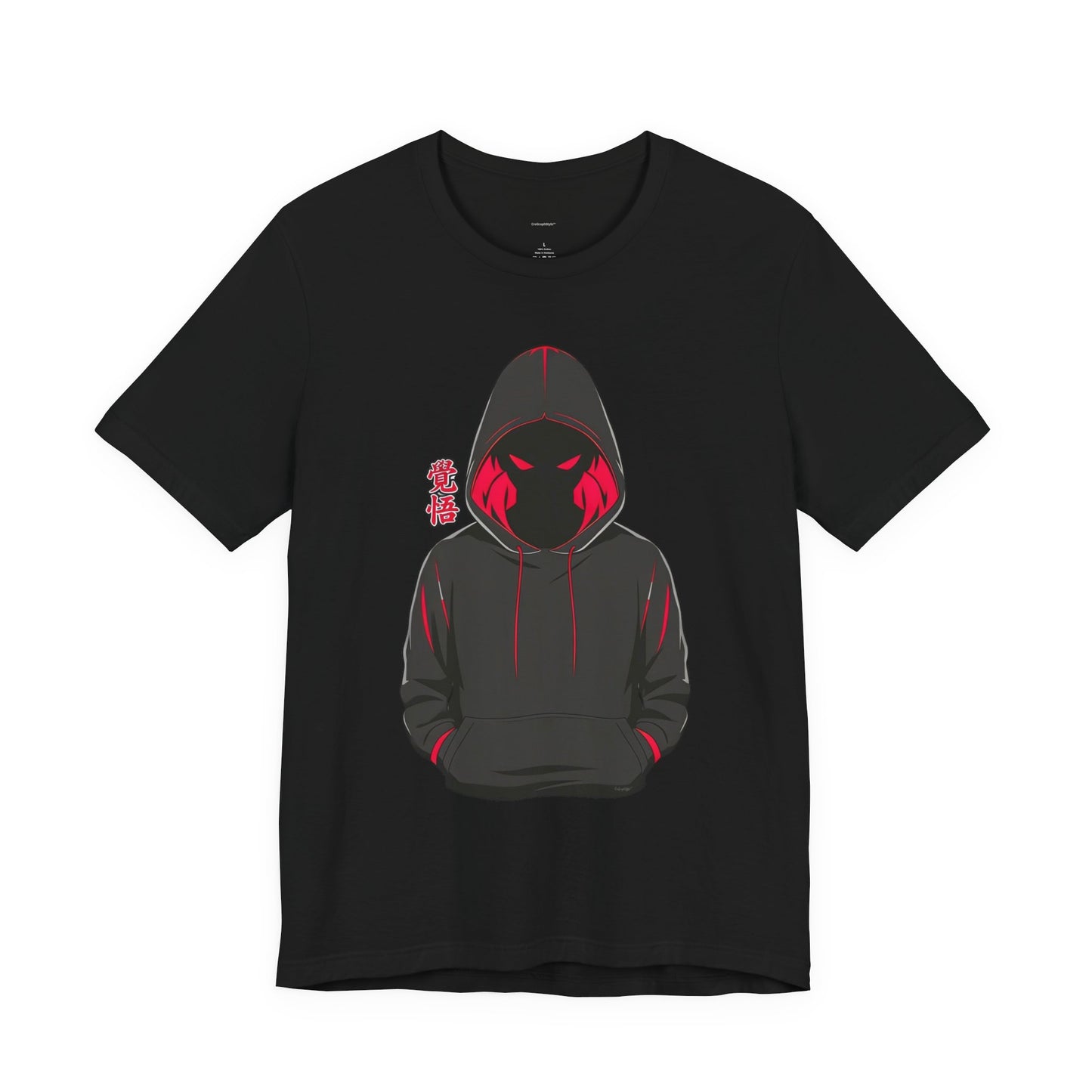 Shadow Hooded Anime Graphic Tee – Japanese Kanji "Kakugo"