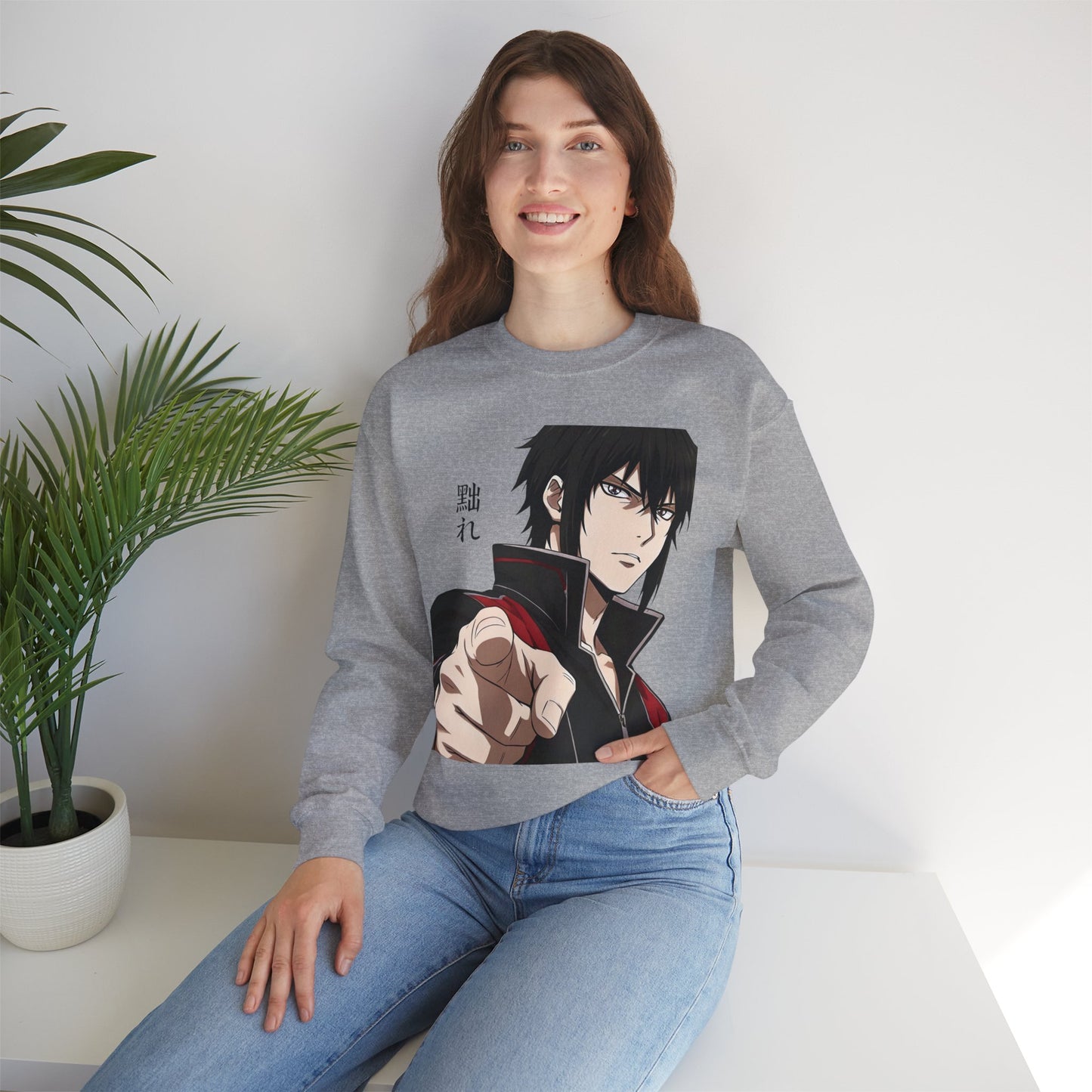 Anime Pointing Character Sweatshirt — Japanese Kanji Graphic Crewneck