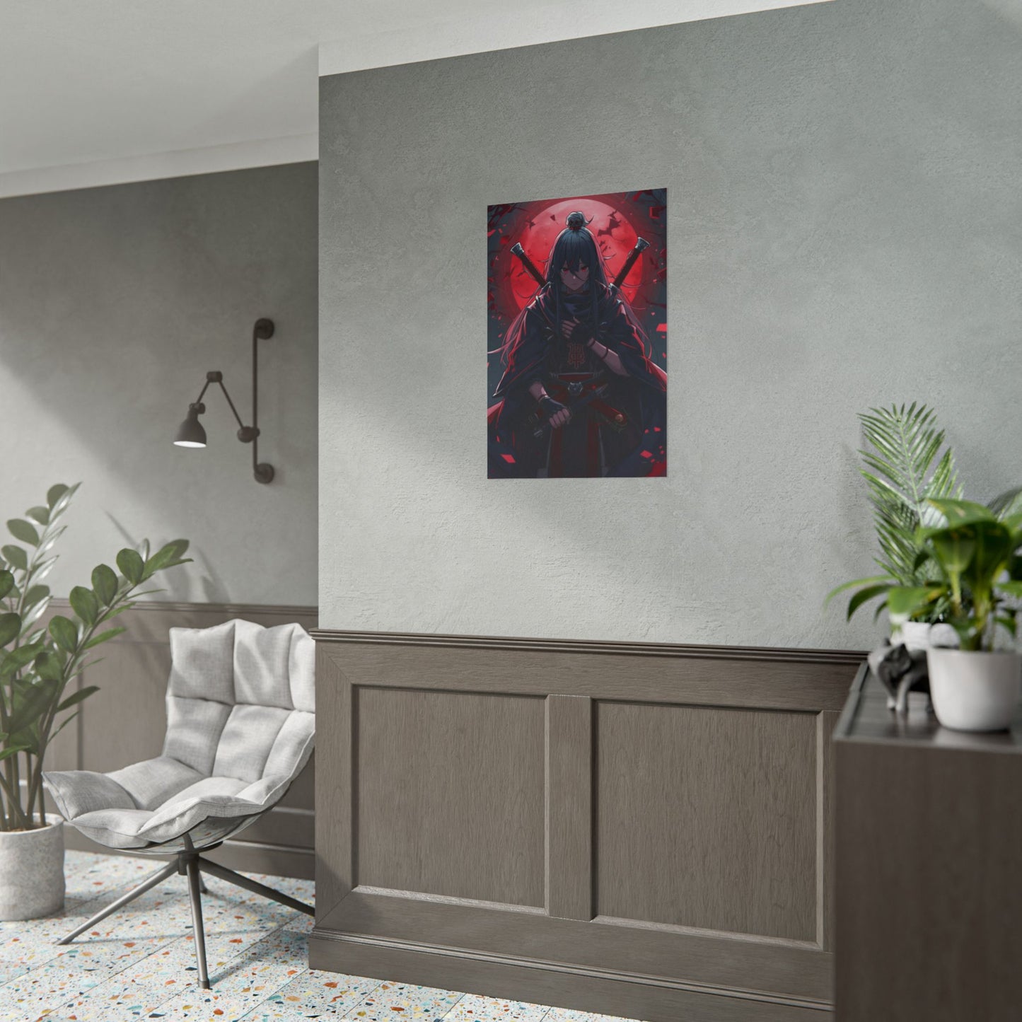 Rolled Poster — Dark Samurai Anime Art with Red Moon