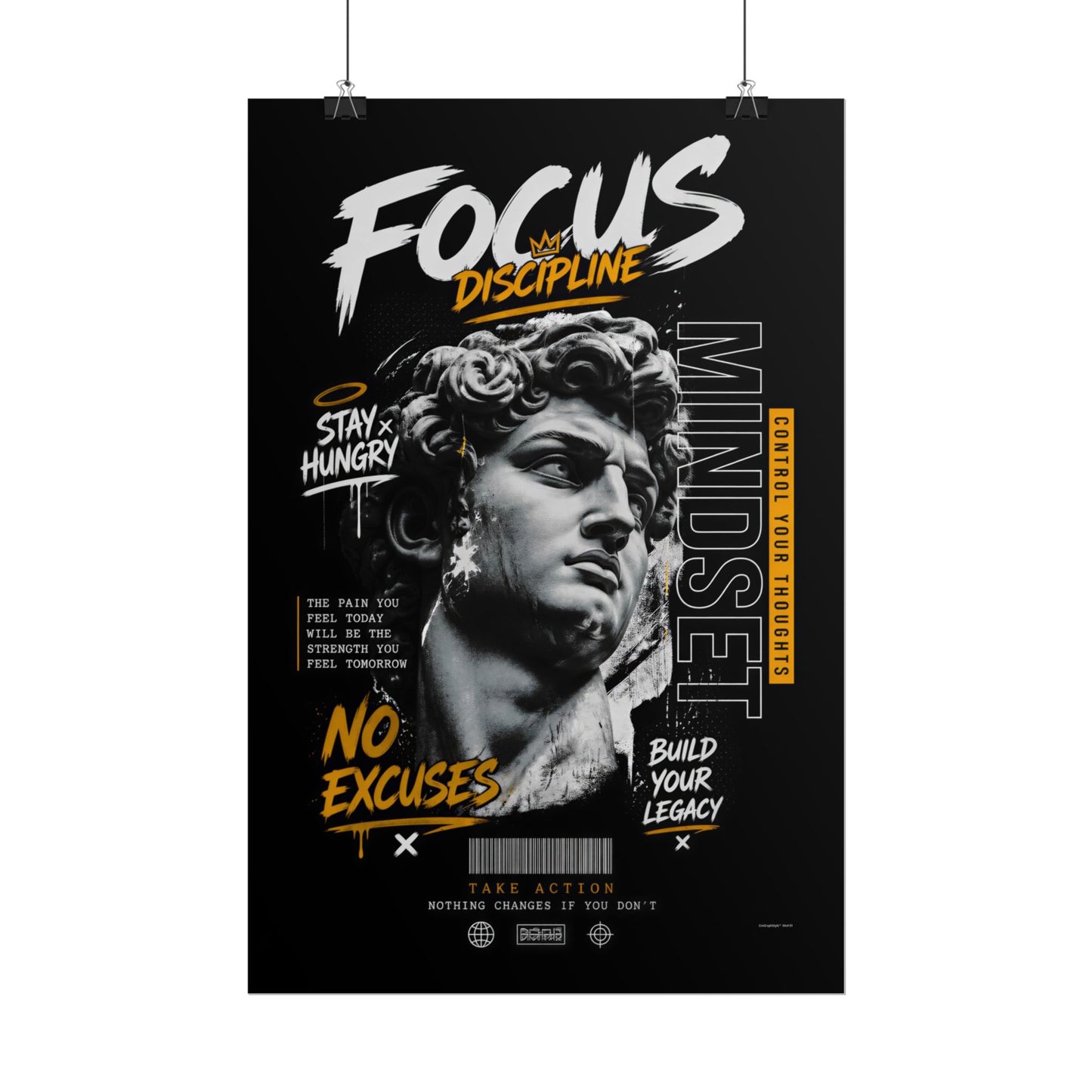 Focus Discipline Motivational Poster – No Excuses Wall Art