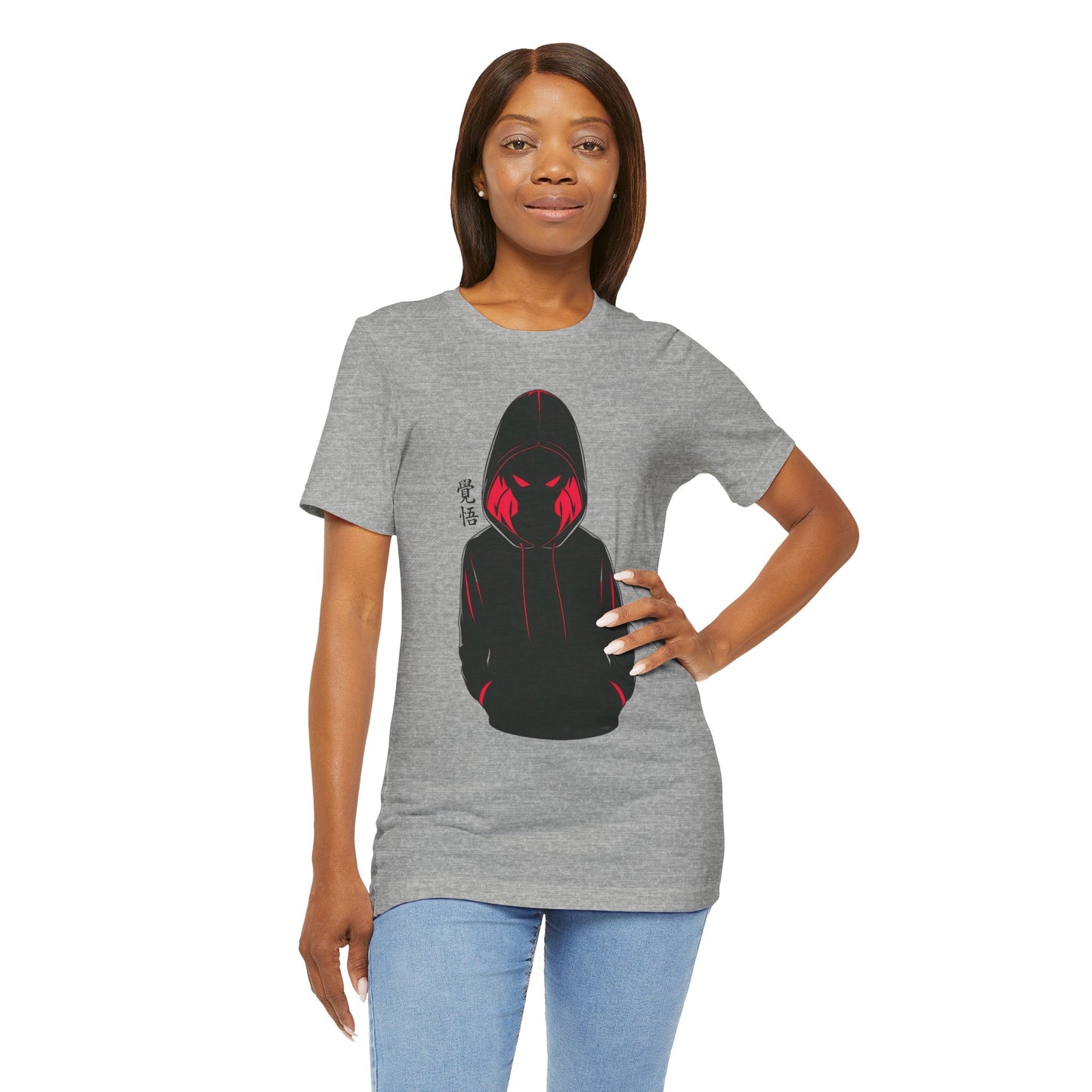 Shadow Hooded Anime Graphic Tee – Japanese Kanji "Kakugo"