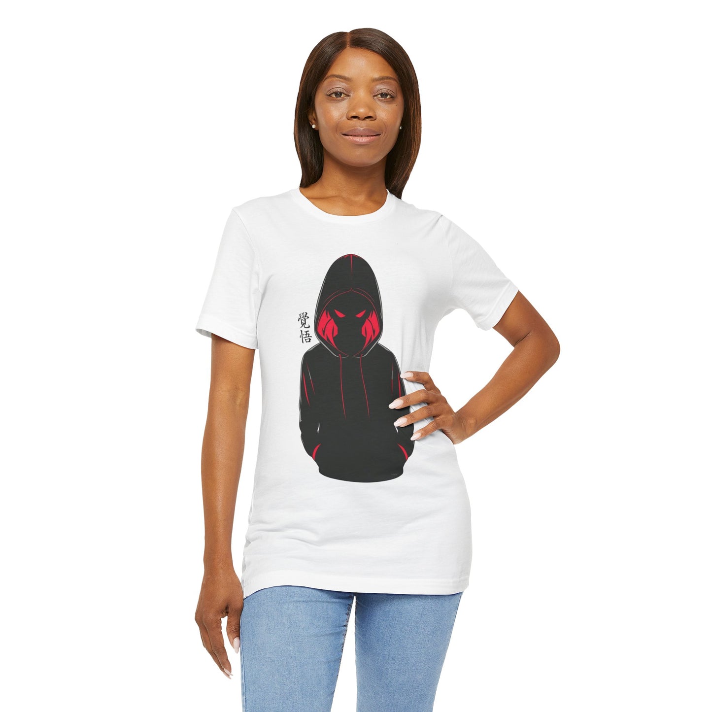 Shadow Hooded Anime Graphic Tee – Japanese Kanji "Kakugo"