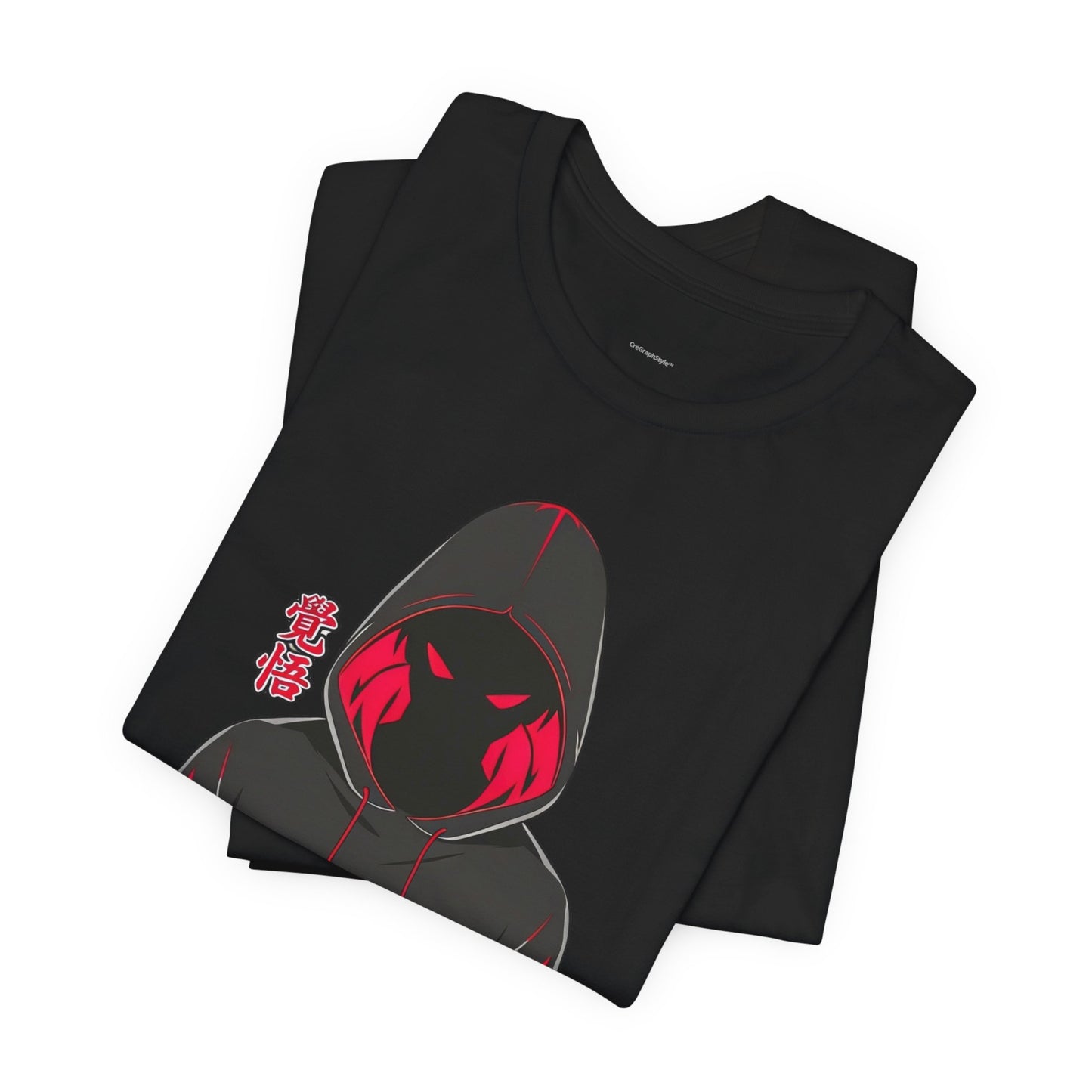 Shadow Hooded Anime Graphic Tee – Japanese Kanji "Kakugo"