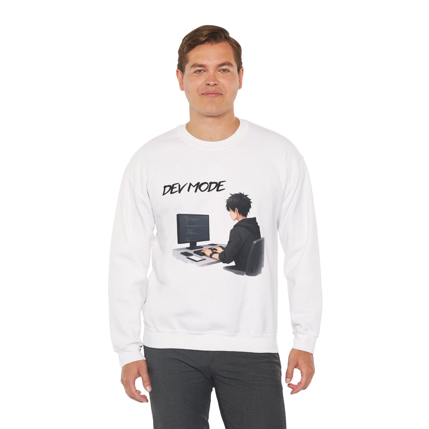 Dev Mode Coder Illustration Sweatshirt | Programmer Computer Graphic Crewneck