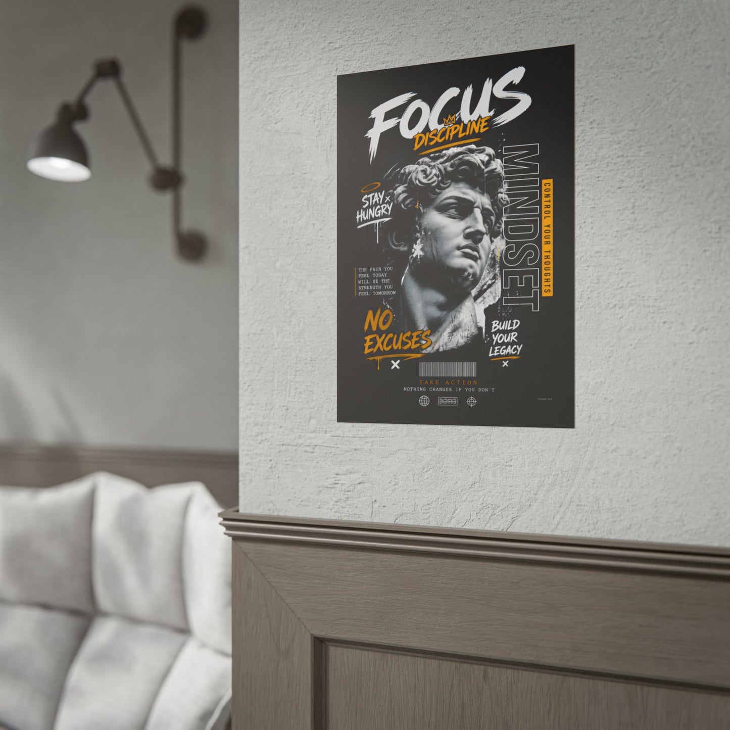 Focus Discipline Motivational Poster – No Excuses Wall Art