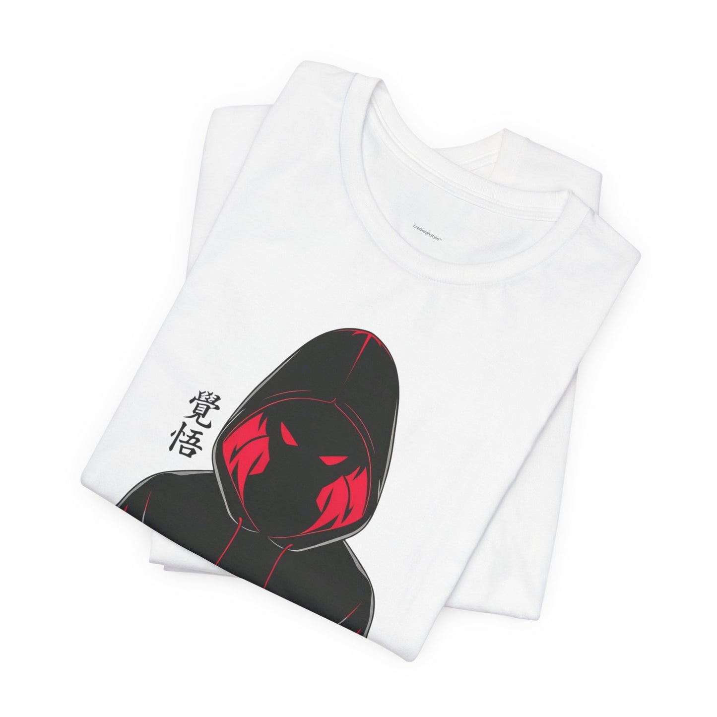 Shadow Hooded Anime Graphic Tee – Japanese Kanji "Kakugo"