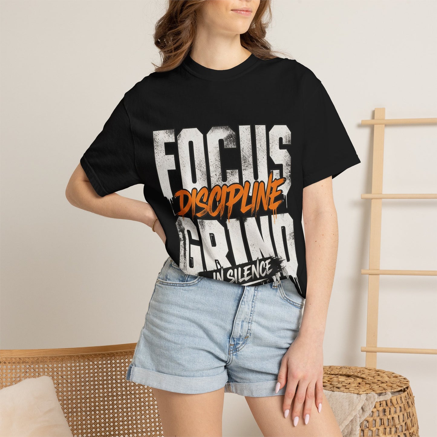 Motivational T-Shirt — "FOCUS GRIND Discipline in Silence" Gym Workout Tee