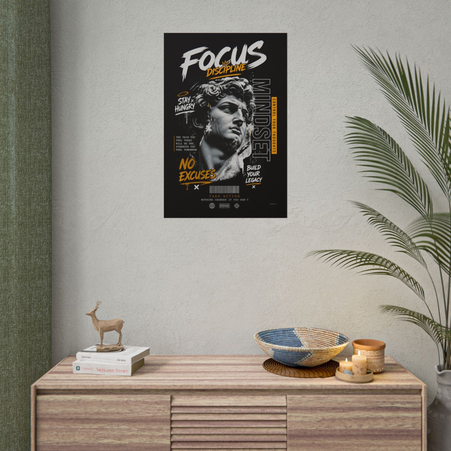 Focus Discipline Motivational Poster – No Excuses Wall Art