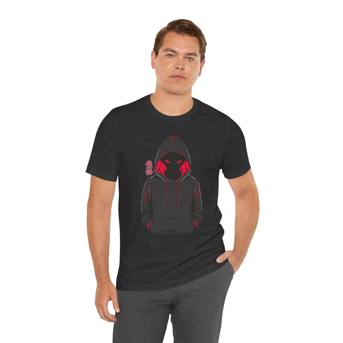 Shadow Hooded Anime Graphic Tee – Japanese Kanji "Kakugo"