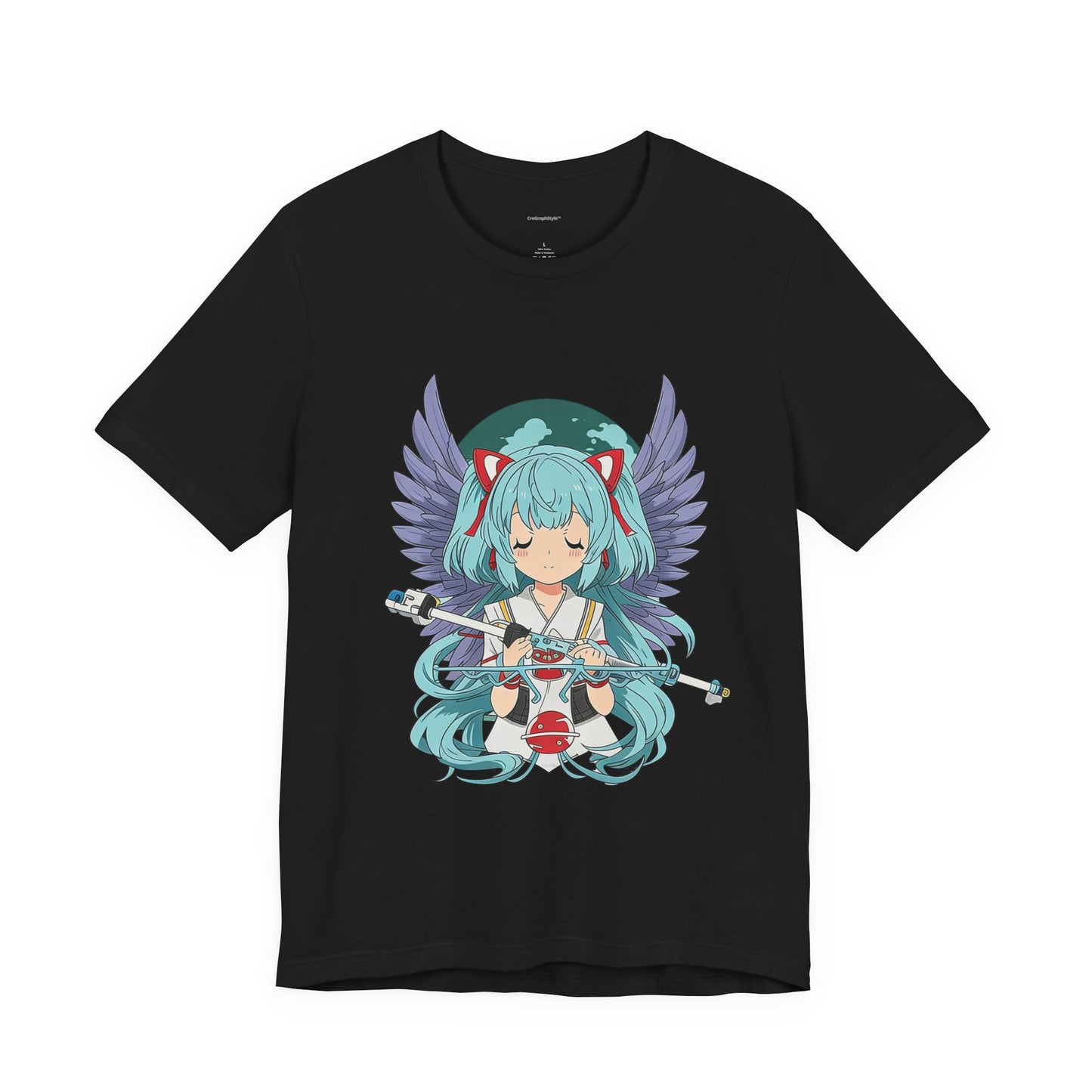 Cute Blue-Haired Anime Girl Graphic Tee – Angel Wings Kawaii Streetwear Shirt