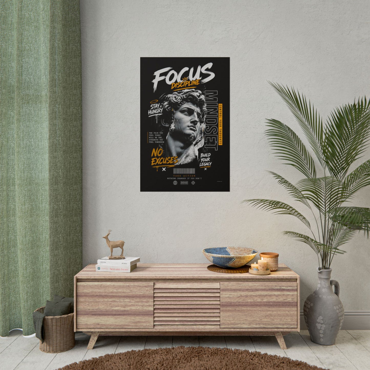 Focus Discipline Motivational Poster – No Excuses Wall Art