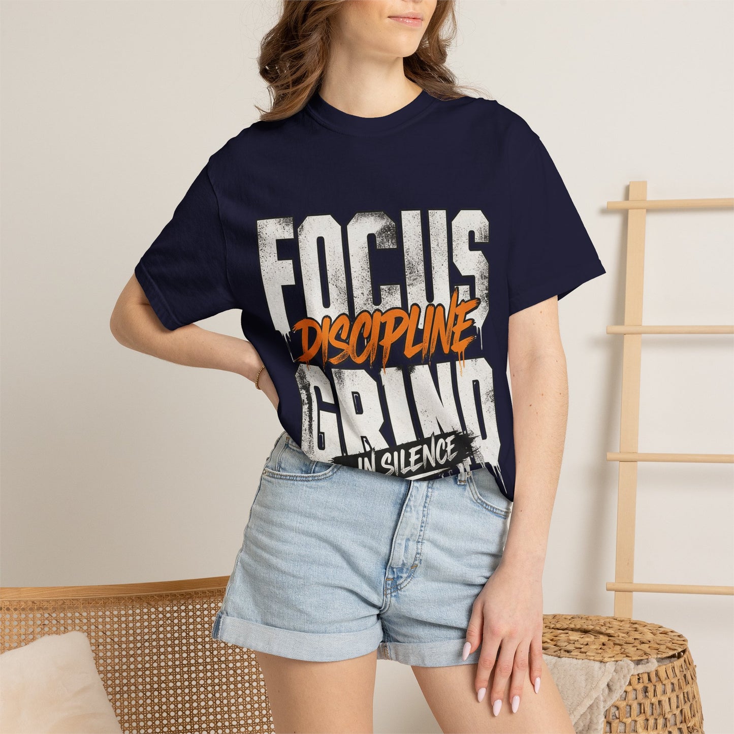 Motivational T-Shirt — "FOCUS GRIND Discipline in Silence" Gym Workout Tee