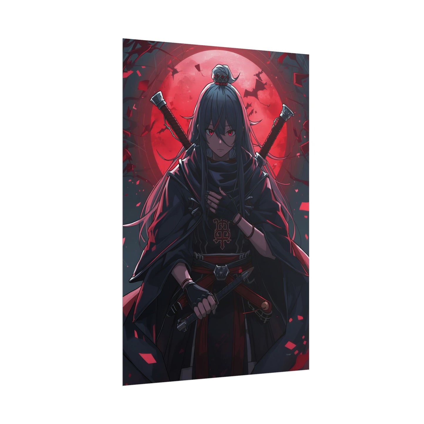 Rolled Poster — Dark Samurai Anime Art with Red Moon