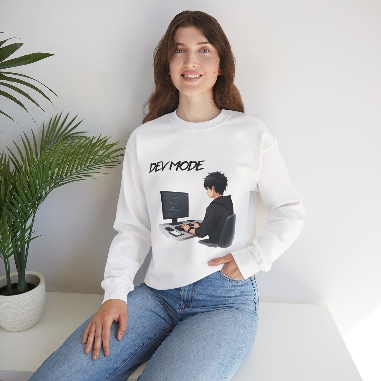 Dev Mode Coder Illustration Sweatshirt | Programmer Computer Graphic Crewneck