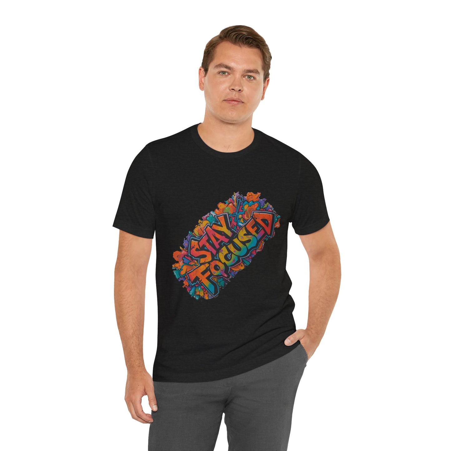 Stay Focused Graphic Tee — Retro Colorful Motivational Shirt