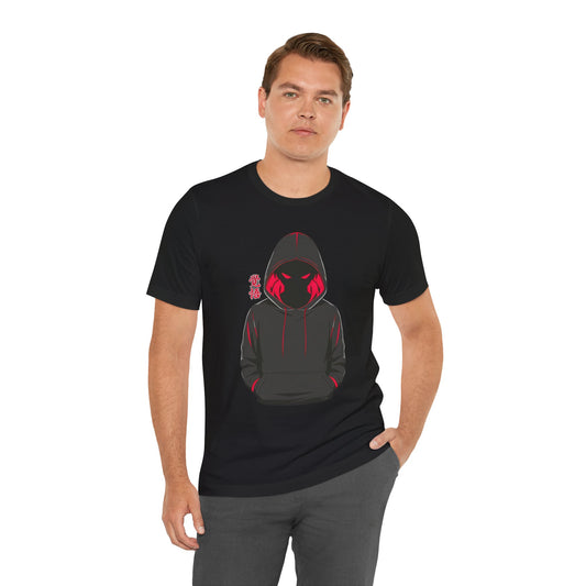 Shadow Hooded Anime Graphic Tee – Japanese Kanji "Kakugo"