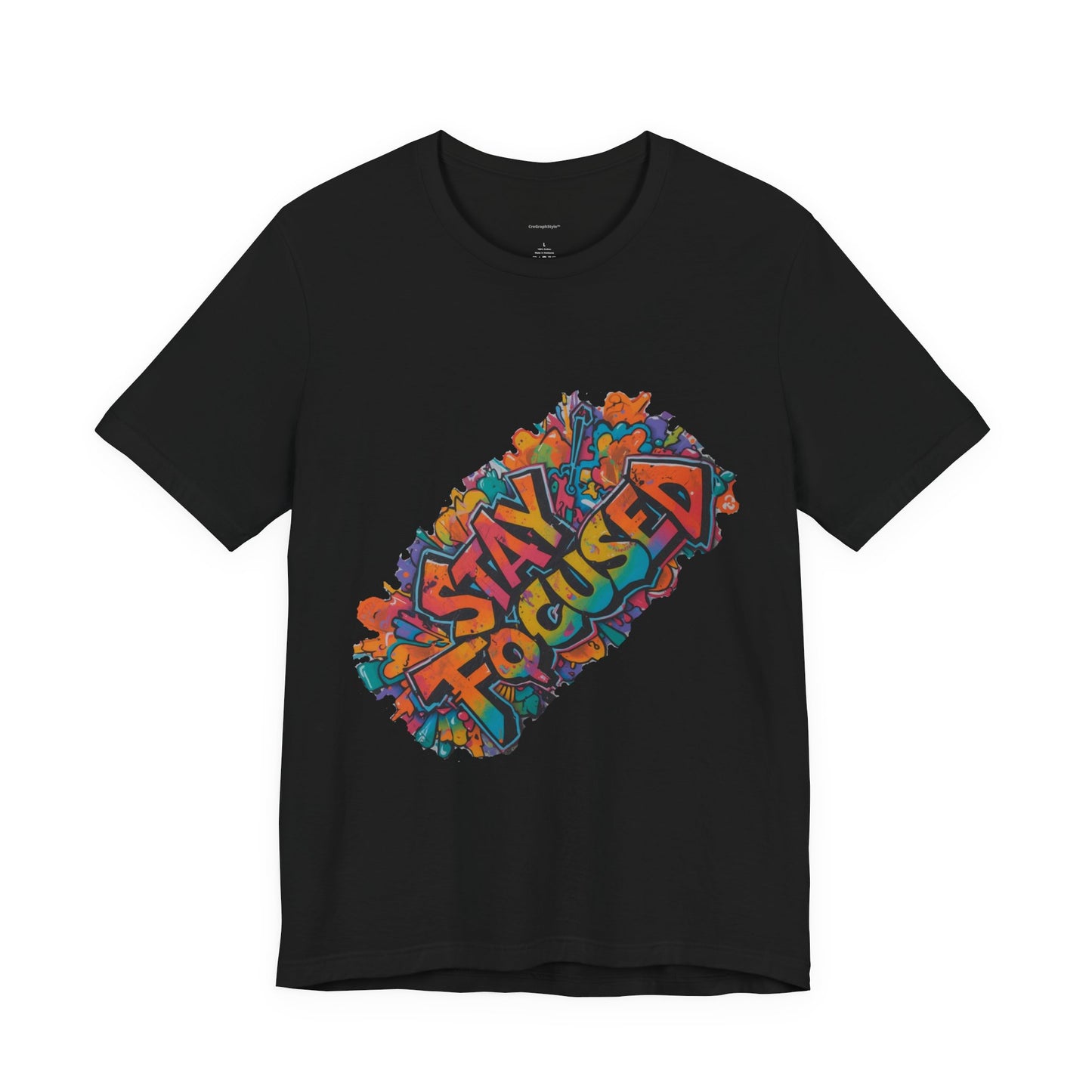 Stay Focused Graphic Tee — Retro Colorful Motivational Shirt