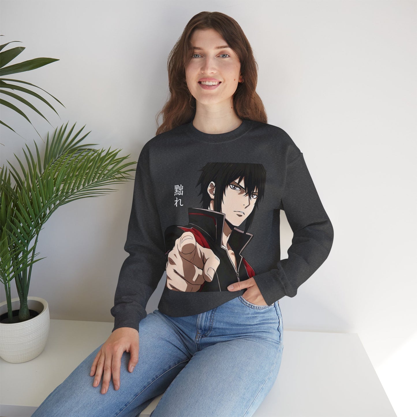 Anime Pointing Character Sweatshirt — Japanese Kanji Graphic Crewneck