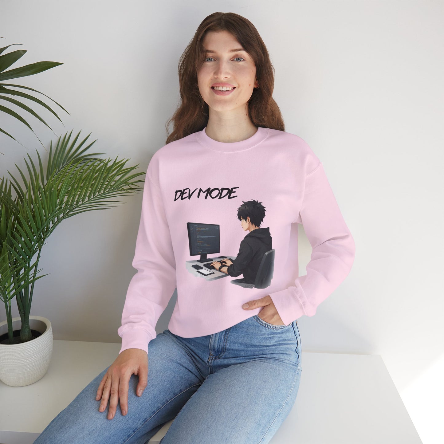 Dev Mode Coder Illustration Sweatshirt | Programmer Computer Graphic Crewneck